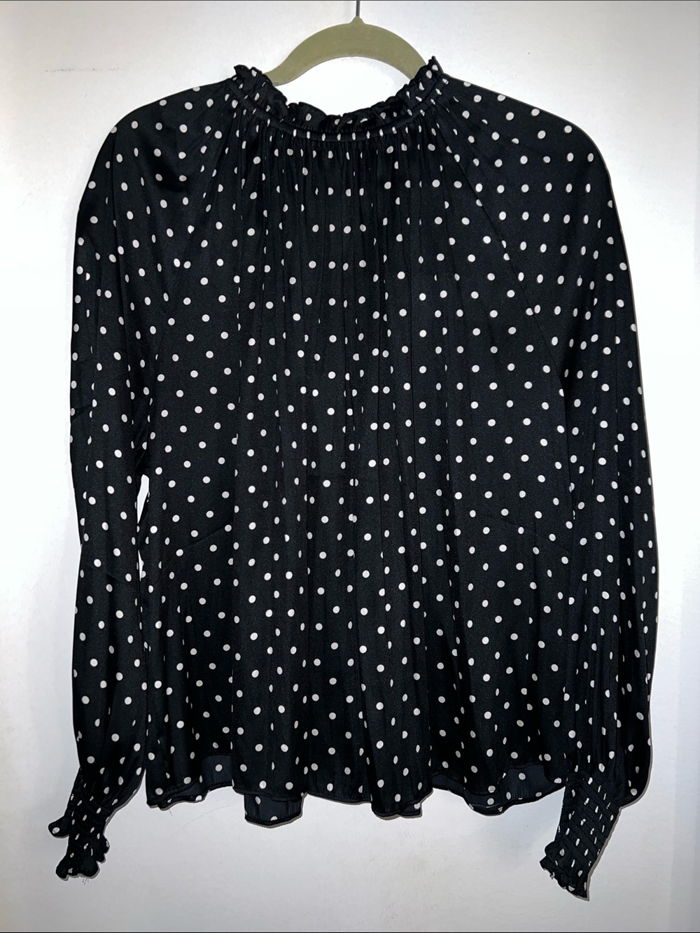 Black Polka Dot Long-Sleeve Satin Women's Top